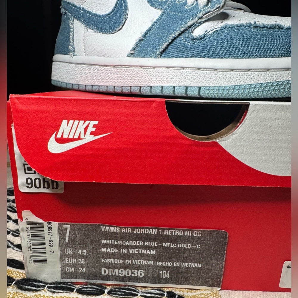 Nike White and Boarder Denim Blue High Top Sneakers - Picture 3 of 4